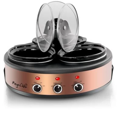 Round Triple 1.5 Qt Slow Cooker Server In Copper With 3 Ceramic Pots - Variable Temperature Control - Stoneware - 1-2 Quarts - Image 7