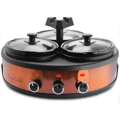 Round Triple 1.5 Qt Slow Cooker Server In Copper With 3 Ceramic Pots - Variable Temperature Control - Stoneware - 1-2 Quarts - Image 9