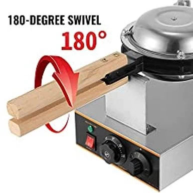 VEVOR Commercial Bubble Waffle Maker, 1400W Egg Bubble Puff Iron W/ 180 Rotatable 2 Pans & Wooden Handles, Stainless Steel Baker W/ Non-Stick Teflon Coating, 50-250/122-482 Adjustable - Image 4