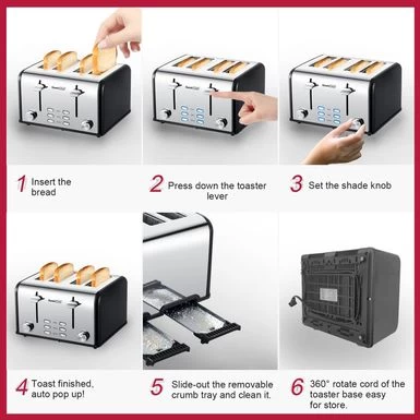 4-slice Stainless Steel Toaster - Red - Image 14