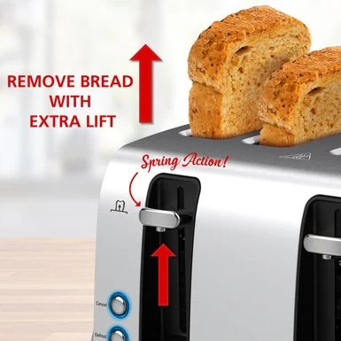 Extra Wide 4 Slot Stainless Steel Toaster - 11 X 7.90 - Silver - 11 X 7.90 - Image 4