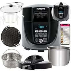 NuWave Duet Electric Pressure Cooker & Air Fryer Combo, 450 IN 1 Slow Cooker & Grill With Integrated Digital Temp Probe, 6qt SS Pot, Adjustable High/Low Pressure, Built-in Sure-Lock Safety Tech