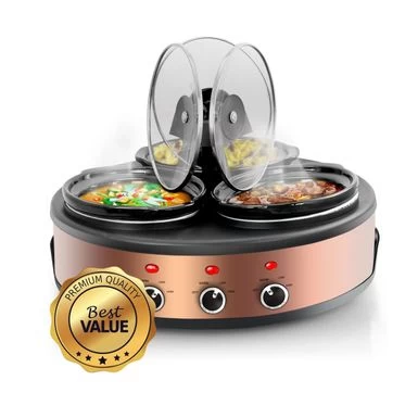 MegaChef Circular Buffet Slow Cooker W/ Triple 1.5 Quart Cooking Pots - Stainless Steel - Image 2
