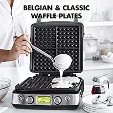 GreenPan Elite 4-Square Belgian Waffle Iron, Healthy Ceramic Nonstick Plates, Easy One-Touch Presets, Black - Image 4