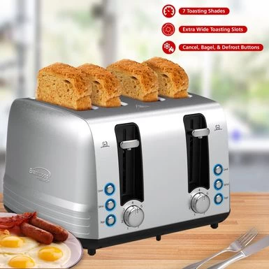 Extra Wide 4 Slot Stainless Steel Toaster - 11 X 7.90 - Silver - 11 X 7.90 - Image 2
