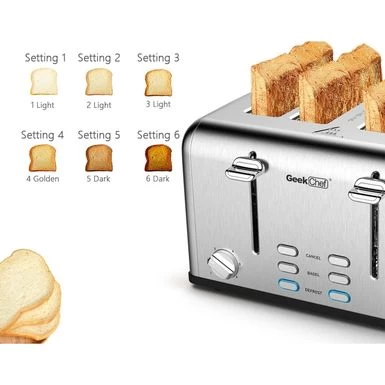 1550 W 4-Slice Silver Stainless Steel Wide Slot Toaster With Dual Control Panels - Silver - Image 5