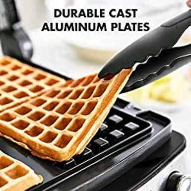 GreenPan Elite 4-Square Belgian Waffle Iron, Healthy Ceramic Nonstick Plates, Easy One-Touch Presets, Black - Image 5