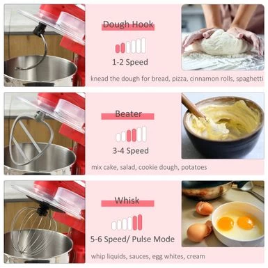 HOMCOM Stand Mixer With Splash Guard, Electric Hand Mixer Set With 6 Qt. Large Mixing Bowl - 14.5" X 9" X 14.5" - Silver - Image 5