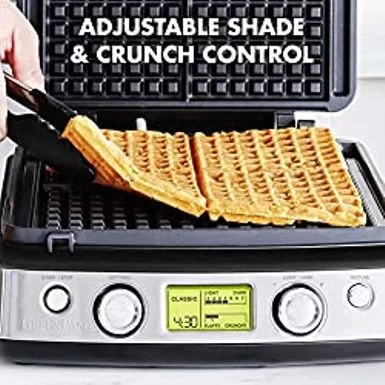 GreenPan Elite 4-Square Belgian Waffle Iron, Healthy Ceramic Nonstick Plates, Easy One-Touch Presets, Black - Image 6