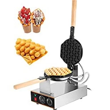 VEVOR Commercial Bubble Waffle Maker, 1400W Egg Bubble Puff Iron W/ 180 Rotatable 2 Pans & Wooden Handles, Stainless Steel Baker W/ Non-Stick Teflon Coating, 50-250/122-482 Adjustable