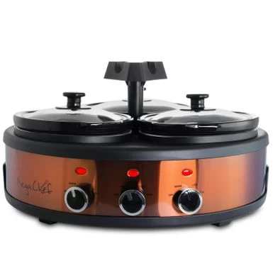 Round Triple 1.5 Qt Slow Cooker Server In Copper With 3 Ceramic Pots - Variable Temperature Control - Stoneware - 1-2 Quarts - Image 8