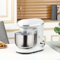 HOMCOM Stand Mixer With Splash Guard, Electric Hand Mixer Set With 6 Qt. Large Mixing Bowl - 14.5" X 9" X 14.5" - Silver