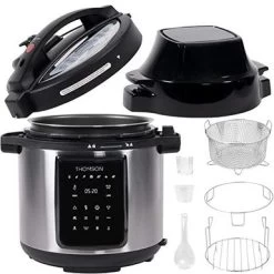 Thomson TFPC607 9-in-1 Pressure Cooker And Air Fryer With Dual Lid, Slow Cooker And More, Digital Touch Display, 6.5 QT Capacity, Included Cooking Accessories - Stainless Steel