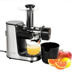 MegaChef Masticating Slow Juicer Extractor With Reverse Function, Cold Press Juicer Machine With Quiet Motor - Countertop - Silver - Countertop