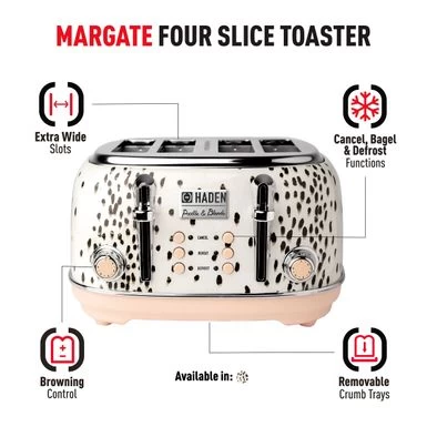 Haden Margate Poodle And Blonde 4-Slice, Wide Slot Toaster - White / Brown - Image 6