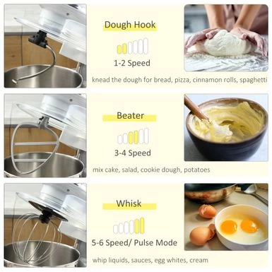 HOMCOM Stand Mixer With Splash Guard, Electric Hand Mixer Set With 6 Qt. Large Mixing Bowl - 14.5" X 9" X 14.5" - Silver - Image 12