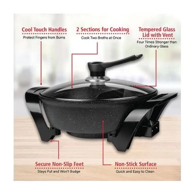 Brentwood SK-72BK Electric Non-Stick 6-Quart Shabu Shabu Pot - Black - Image 3