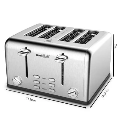 1550 W 4-Slice Silver Stainless Steel Wide Slot Toaster With Dual Control Panels - Silver - Image 6