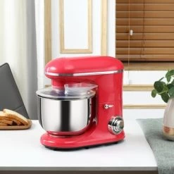 HOMCOM Stand Mixer With Splash Guard, Electric Hand Mixer Set With 6 Qt. Large Mixing Bowl - 14.5" X 9" X 14.5" - Red