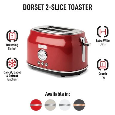 Haden Dorset 2-slice Wide Slot Stainless Steel Toaster - Red - Image 18