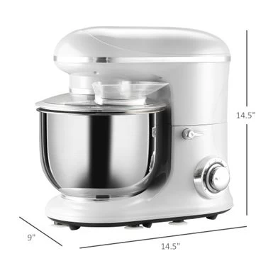 HOMCOM Stand Mixer With Splash Guard, Electric Hand Mixer Set With 6 Qt. Large Mixing Bowl - 14.5" X 9" X 14.5" - Silver - Image 11