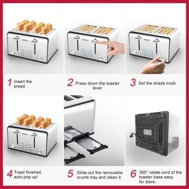 4-slice Stainless Steel Toaster - Red - Image 10