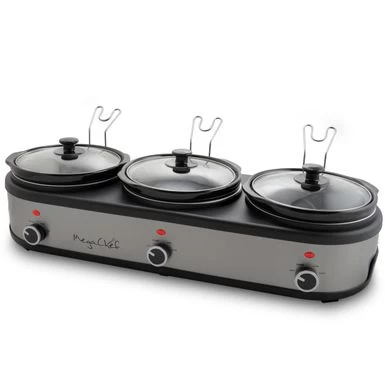 MegaChef Buffet Server Slow Cooker With Triple 2.5 Quart Cooking Pots - Silver - Image 4