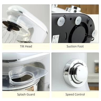 HOMCOM Stand Mixer With Splash Guard, Electric Hand Mixer Set With 6 Qt. Large Mixing Bowl - 14.5" X 9" X 14.5" - Silver - Image 14