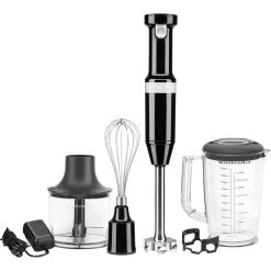 KitchenAid Cordless Variable Speed Hand Blender With Chopper And Whisk Attachment In Onyx Black