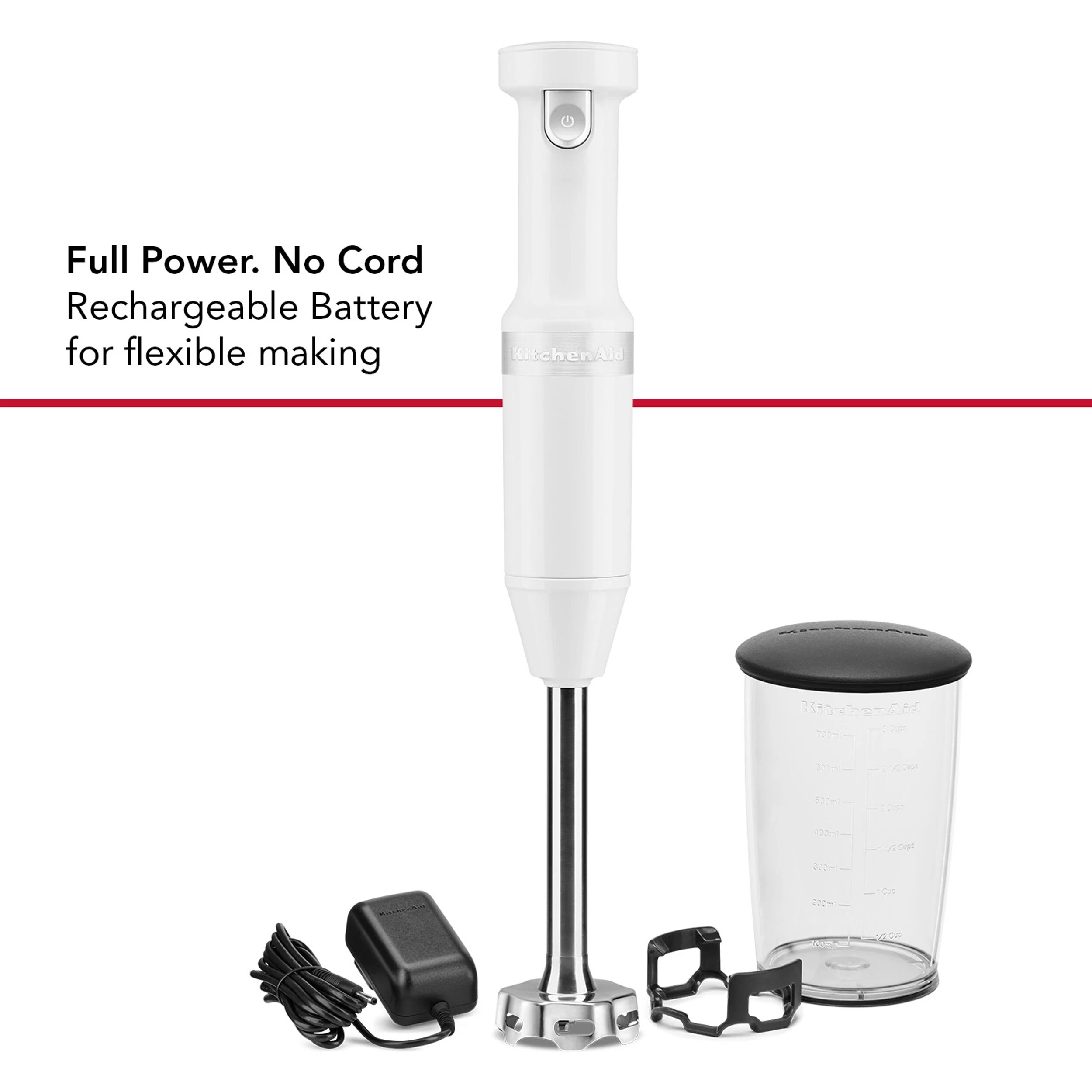 KitchenAid Cordless Variable Speed Hand Blender With Chopper And Whisk Attachment In White - Image 5